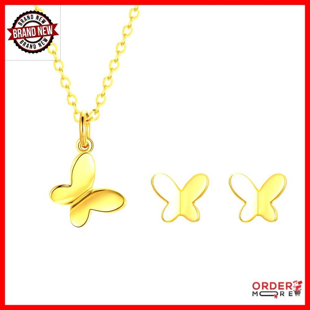 14k Gold Butterfly Necklace and Stud Earrings Set, Jewelry Gift